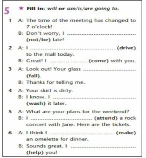 Fill in wiil or am/is/are going to