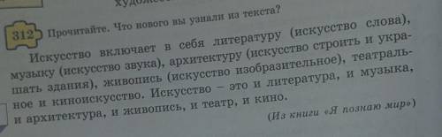 Искусство включает в себя литературу (искусство слова), музыку (искусство звука), архитектуру (искус