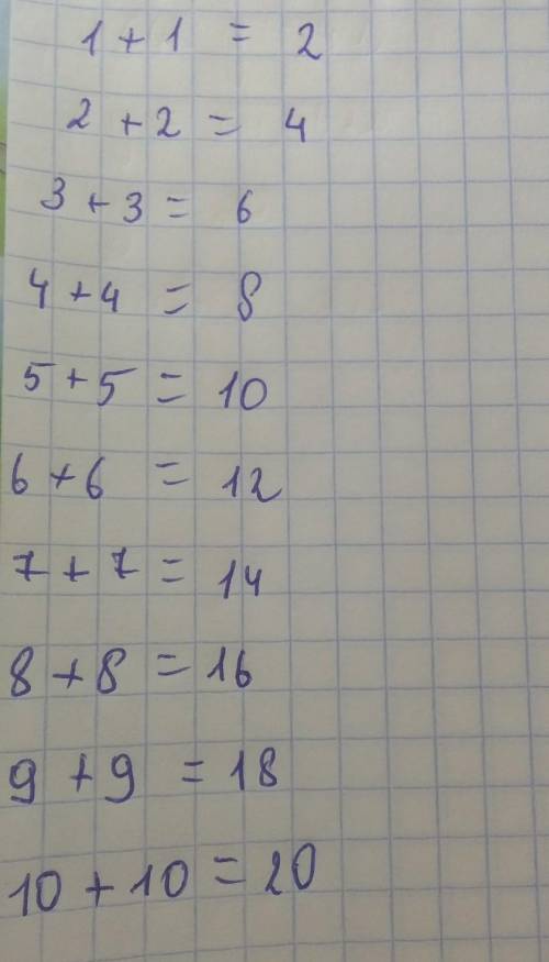 1+1=?2+2=?3+3=?4+4=?5+5=?6+6=?7+7=?8+8=?9+9=?10+10=? ​