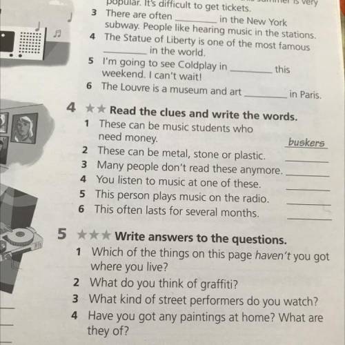 СПОЧНО 4 ** Read the clues and write the words. 1 These can be music students who need money buskers