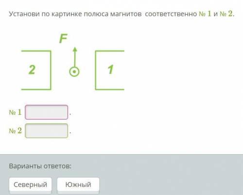 Установи по картинке полюса магнитов соответственно № 1 и № 2.