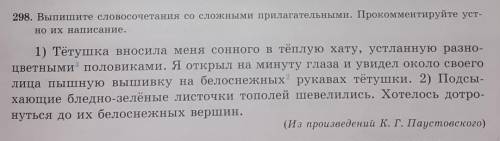 298. Выпишите словосочетания со сложными прилагательными. Прoкoммeнтируйте уст- но их написание.1) Т