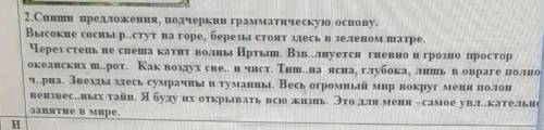 2.Спиши предложения, подчеркни грамматическую основу. Высокие сосны p..стут на горе, березы стоят зд