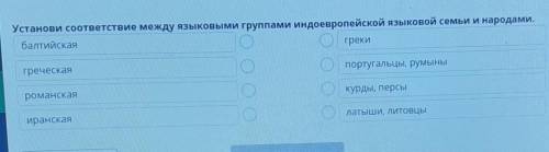 Установи соответствие между языковыми группами индоевропейской языковой семьи и народами​