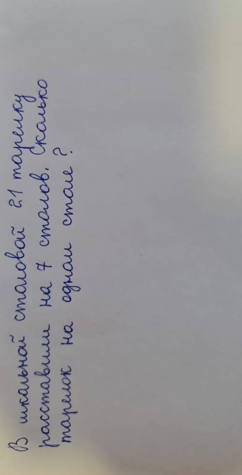 В школьном столовой 21 тарелку расставили на 7 столов. Сколько тарелка на одном столе?​