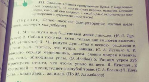 393. Спишите, вставляя пропущенные буквы. У выделенных слов определите, на чем основан перенос назва