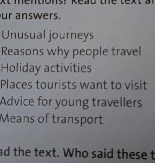 1. Look at the photos and the title of the text.Which of the topics 1-6 do you think thetext mention
