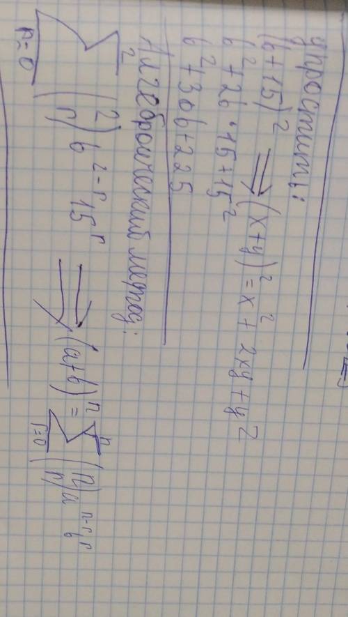При возведении в степень (b+15)2 получается:​