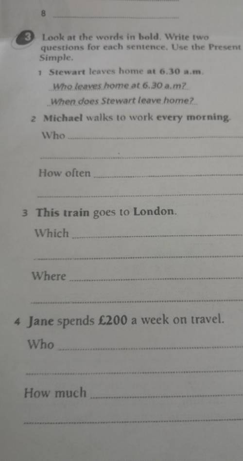 Look at the words in bold. Write two questions for eachsenrense. ​