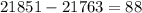 21851-21763=88