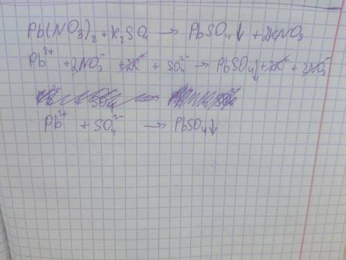 Напишите полное ионное и сокращенное ионное уравнения следующей реакции: Рb(NO3)2+K2SO4 → РbSO4+KNO3