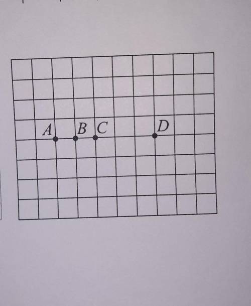 на клетчатой бумаге с размером клетки 1х1 отмечены точки A, B, C и D. найдите расстояние между серед