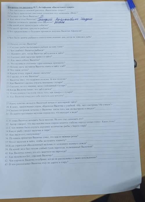 Вопросы по рассказу Васюткино озеро ​