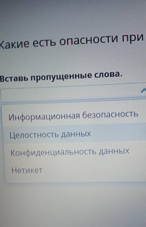 КАКИЕ ЕСТЬ ОПАСНОСТИ ПРИ РАБОТЕ В ИНТЕРНЕТЕ? УРОК 1 Вставь пропущенные слова. - данные не были изме