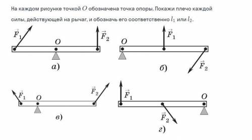 НА КАЖОМ РИСУНКЕ ТОЧКОЙ O обозначена точка опоры.Покажите плечо каждой силы, действующая на рычаг, И