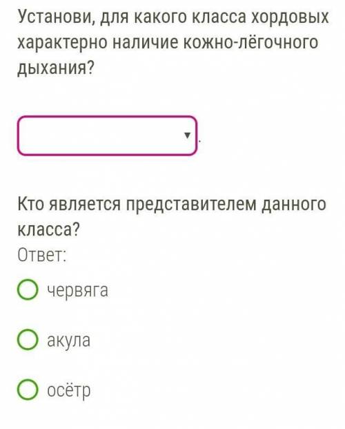 ,БИОЛОГИЯ ! установи, для какого класса хордовых характерно наличие кожно-легочного дыхания ?млекопи