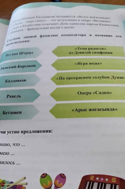 Соедини линией фамилию композитора и название его  произведения​