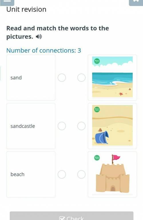 Die wc Unit revisionRead and match the words to thepictures.)Number of connections: 3sandsandcastleb