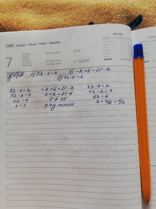 Решите уравнения:1) 5x - 4 = x; 3) |-x + 6 = 21-x; 5) 7х- 4 = x;​