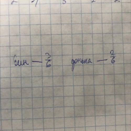 О до чаю мама подала торт, який був розрізаний на в рівних шматочків. Син з'їв 3 шматочки, а донь-ка