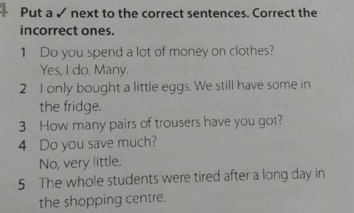 4 Put a \/ next to the correct sentences. Correct the incorrect ones.До іть, дуже потрібно​