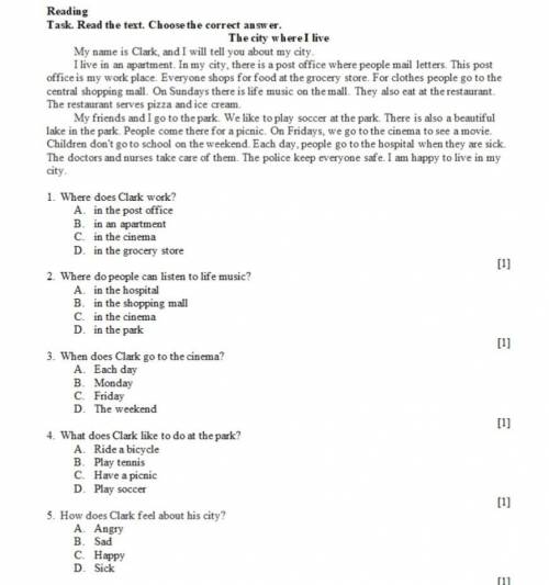 4. What does Clark like to do at the park? A. Ride a bicycle B. Play tennis C. Have a picnic D. Pla