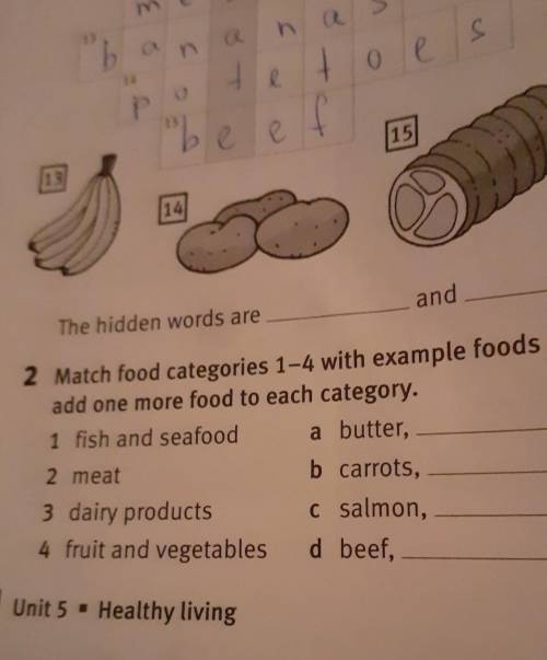 2 Match food categories 1-4 with example foods a-d. Then add one more food to each category.1 fish a