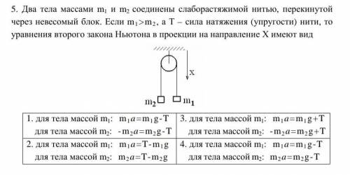Два тела массами m1 и m2 соединены слабо растяжимой нитью, перекинутой через невесомый блок