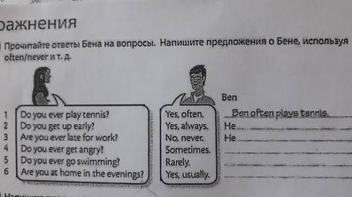 Напишите предложения о Бене, используя often/never и т.д.