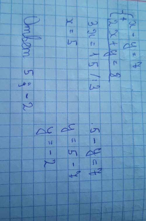 3 Решить систему уравнений: х-у=7; 2х+у=8.