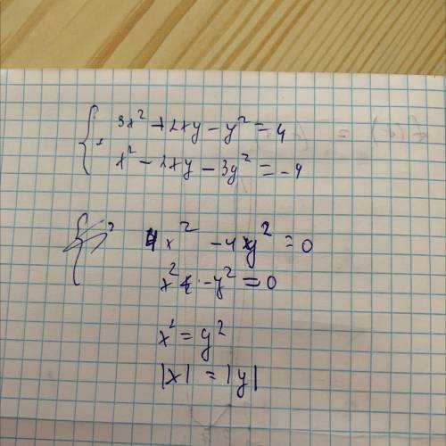 Решить систему: {3х²+2ху-у²=4{х²-2ху-3у²=-4 нужно решить за хорошее решение