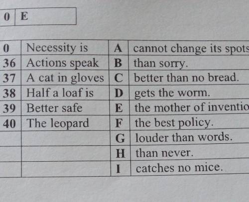 For items 36-40, match the two columns to make English proverbs. In the right colum there are three