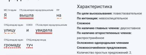 Синтаксический разбор предложение Я вышла на улицу и увидела громаду туч