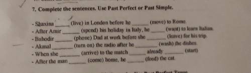 7. Complete the sentences. Use Past Perfect or Past Simple. -