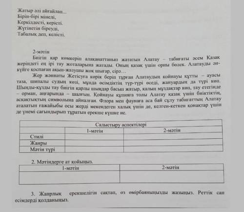1. Мәтіндерді оқып, стилiн, жанрын салыстырыныз. 1-мәтiн Ботенке, Шужык, Балкаймак, Дүкенде тұрып ұр