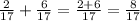 \frac{2}{17}+\frac{6}{17} =\frac{2+6}{17}=\frac{8}{17}