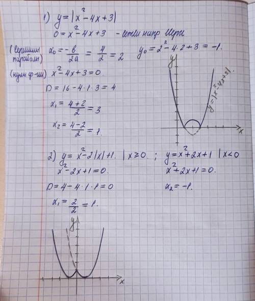 Построить графики функцийУ=|х^2-4х+3|у= х^2−2 |х| + 1