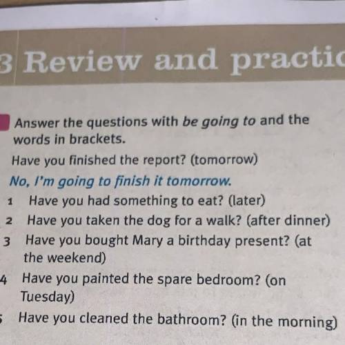 Answer the questions with be going to and the words in brackets