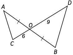 Задание 1 ( ). Отрезки AB и CD пересекаются в точке O, AO = OB, CO = 6 см, OD = 9 см. Найдите отноше