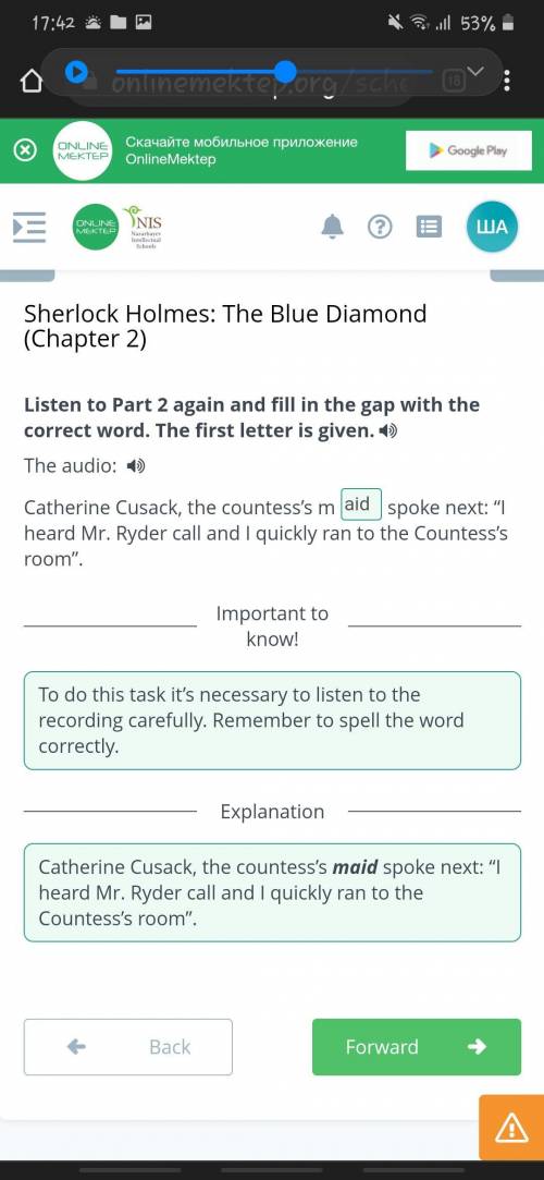 Sherlock Holmes: The Blue Diamond (Chapter 2) Listen to Part 2 again and fill in the gap with the co