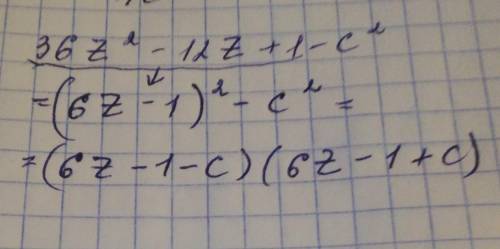 Розкласти на множники многочлен: a) 36z²-12z+1-c²;