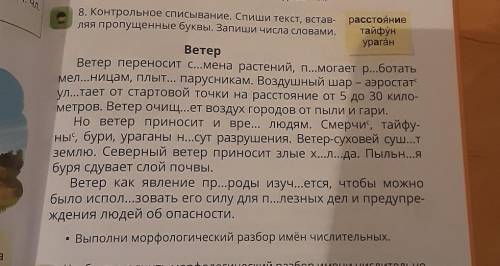 8. Контрольное списывание. Спиши текст, встав- ляя пропущенные буквы. Запиши числа словами. расстоян