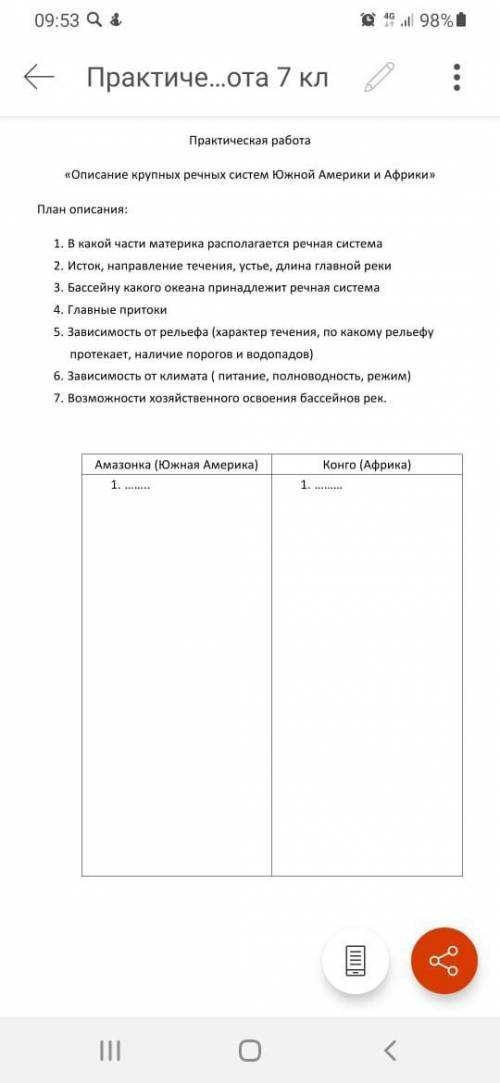 Практическая работа на тему Описание крупных речных систем Южной Америки и Африки по прикрепленном