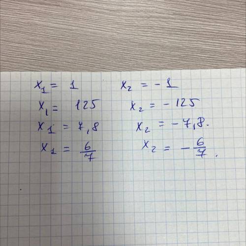 Розв'яжіть рівняння 1) |x| = 1 2)|x| = 125 3)|x| = 7,8 4)|x| = 6/7