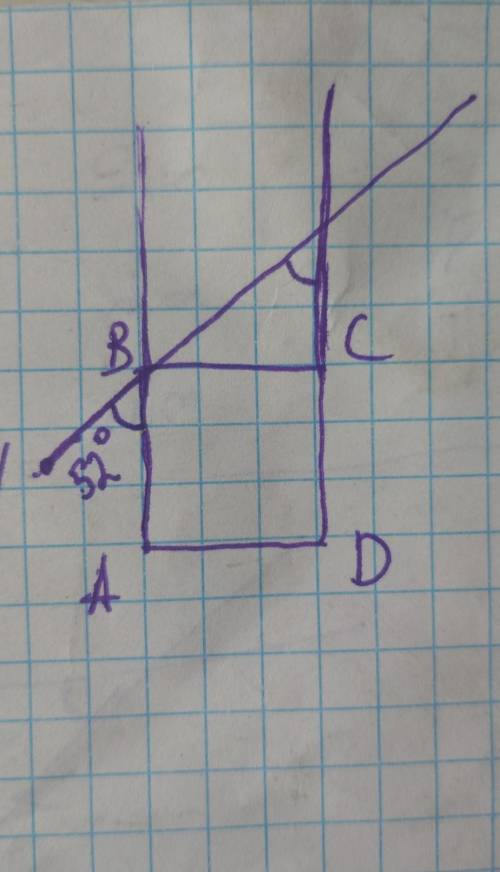 точка N не належить площині квадрата abcd, кут NBA=52°. Знайдіть кут між прямими NB і CD