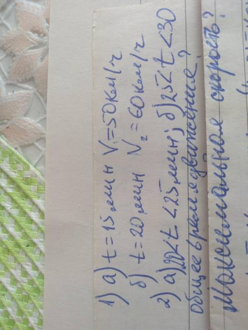 Дайте развёрнутый ответ 1)С какой скоростью ехала машина через: а) 15 мин, б) 20 мин после начала дв