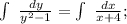 \int\ {\frac{dy}{y^2-1}}=\int\ {\frac{dx}{x+4}};